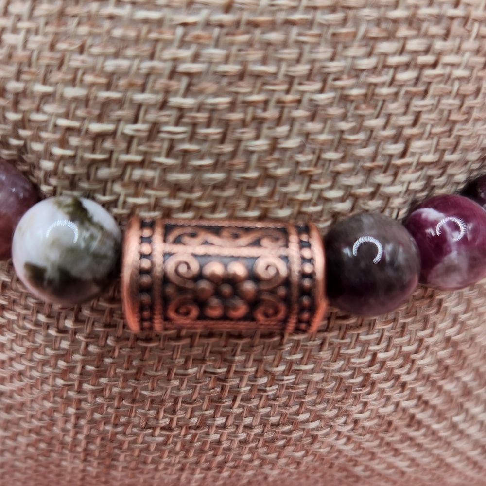 Watermelon Tourmaline and Copper Beaded Bracelet - Picture 4 of 6